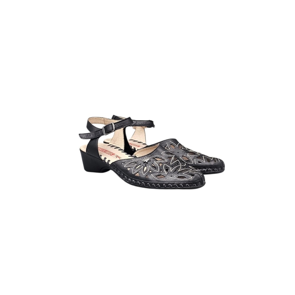 Pikolinos Women's Size 38/ 7 US EUC Romana Strap Black Leather Heeled Sandals